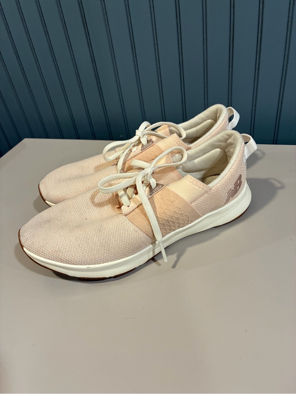 New Balance Women's Pale Pink Knit Lace-Up Sneakers